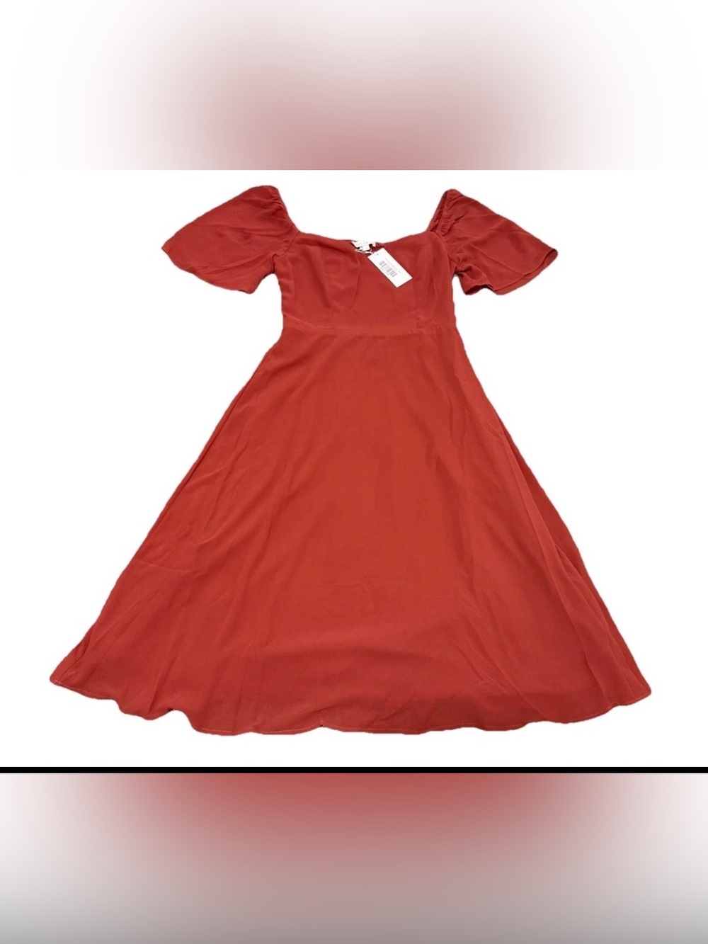Baltic Born Colette Sweetheart Smocked Chiffon A-Line Midi Dress Terracotta S - Picture 5 of 9
